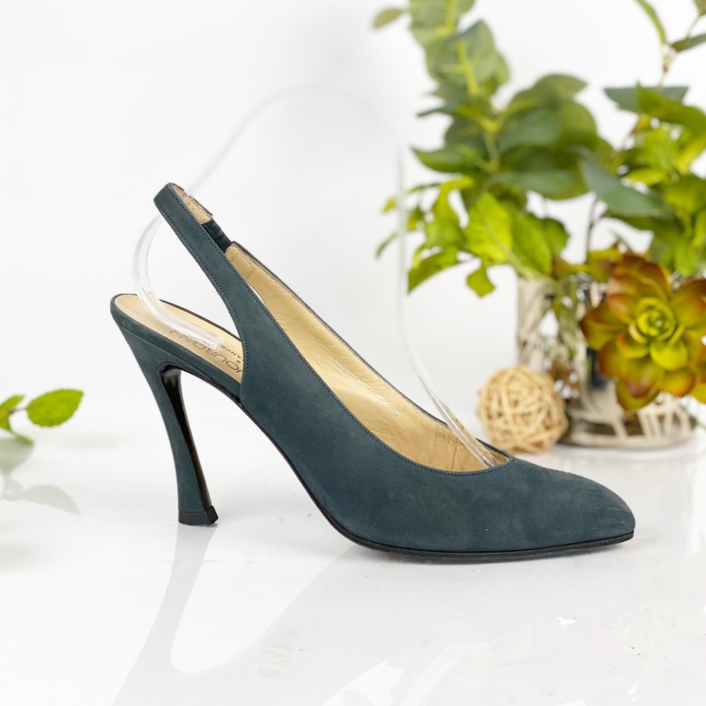 Charles Jourdan France Slingback Pump Blue Suede